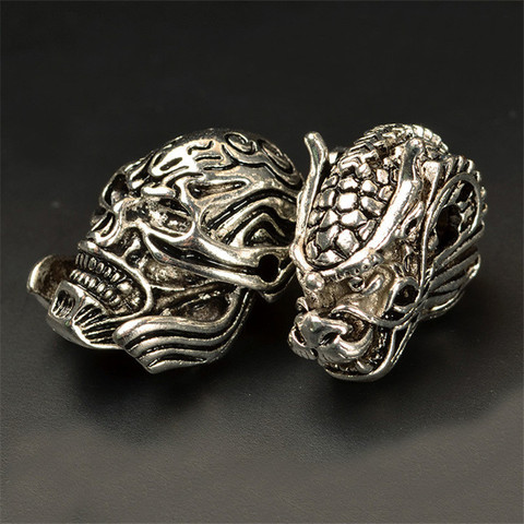 2 PCS Punk Metal Alloy Dragon Head/Skeleton Antique Silver color Spacer Beads Hole Beads For Jewelry Making ► Photo 1/6