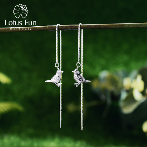 Lotus Fun Real 925 Sterling Silver Natural Original Handmade Fine Jewelry Interesting Cute Bird Drop Earrings for Women Brincos ► Photo 1/6
