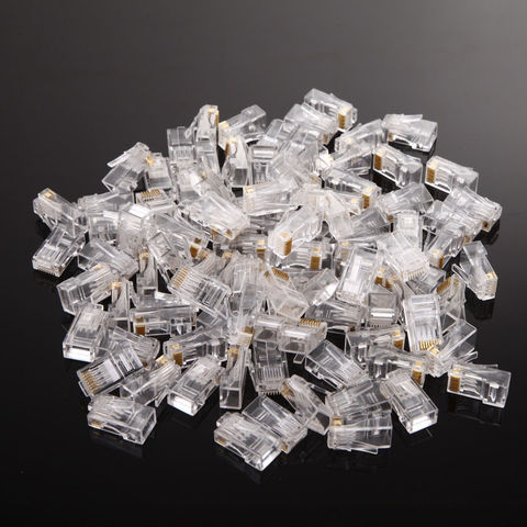 100 Pieces RJ45 Modular Plug Network Connector For UTP Cat5 Cat5e Cable Heads ► Photo 1/6