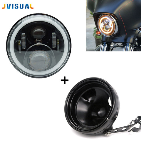 7Inch 80W DOT Motorcycle Headlamp For harley davi men dson Angel eye Led Headlight and 7inch Shell Housing Headlight Brackets ► Photo 1/1