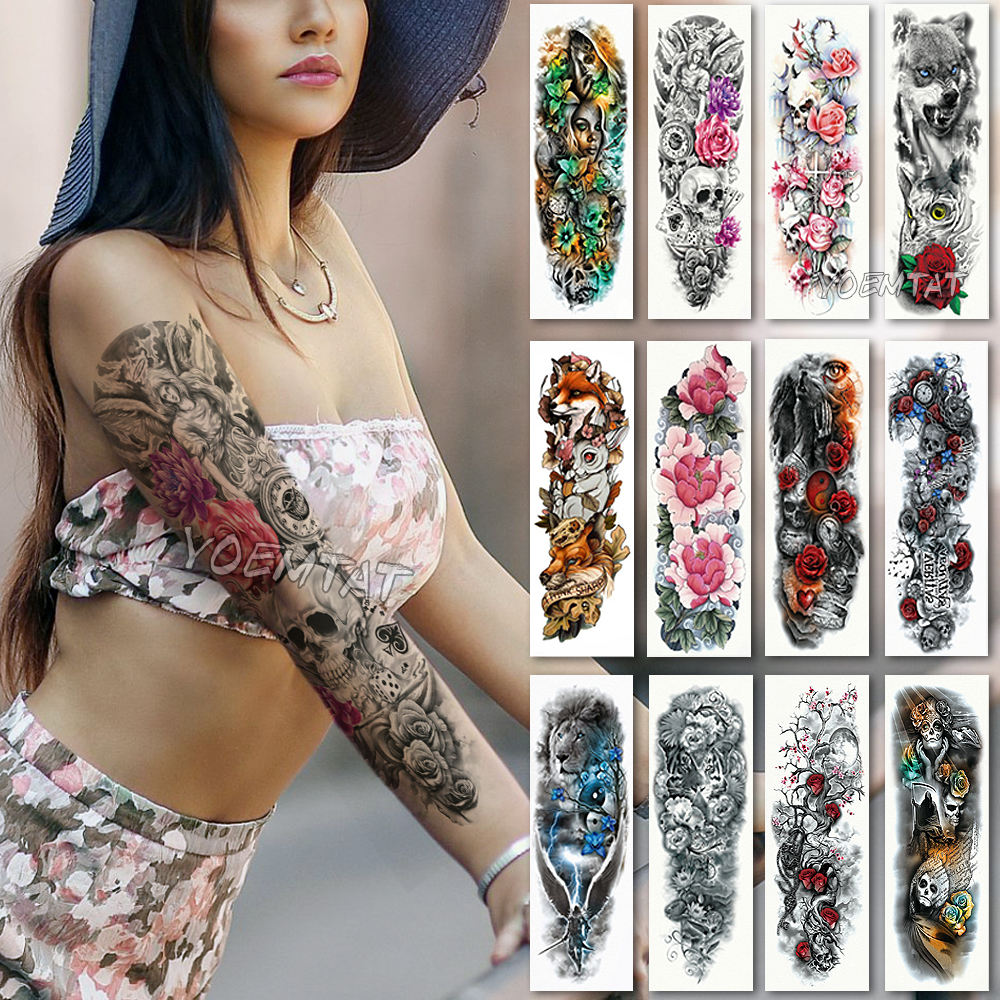 Buy Online Large Arm Sleeve Tattoo Waterproof Temporary Tattoo Sticker Skull Angel Rose Lotus Men Full Flower Tatoo Body Art Tatto Girl Alitools