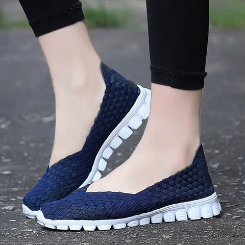 Women Shoes 2022 Summer Casual Flats Shoes Breathable Female Woven Shoes Slip On Ladies Loafers Handmade Shoes Size 35-40 ► Photo 1/6