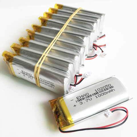 10 pcs 3.7V 102050 1000mAh lithium polymer lipo Rechargeable battery JST 1.25mm 2pin plug for KTV household wired microphone GPS ► Photo 1/6