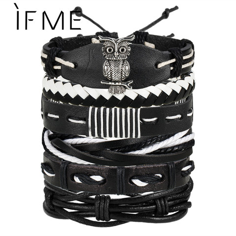 IF ME Fashion Charms Multiple Layers Owl Leather Bracelet Men Vintage Classic Rope Chain Wrap Arm Bracelet Set Male Jewelry 2022 ► Photo 1/6