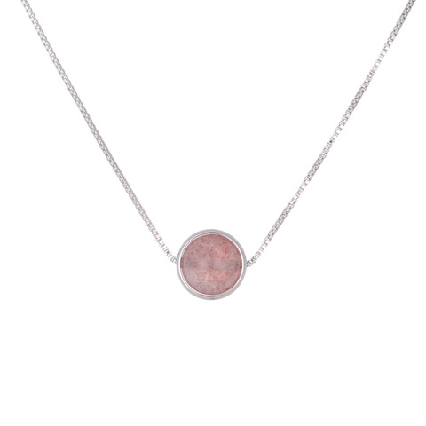 Trendy Simple Round Ball Pink Strawberry Quartz 925 Sterling Silver Ladies Pendant Necklaces Jewelry Women Short Box Chains ► Photo 1/6