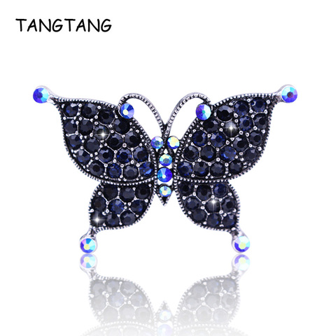 Royal Blue Lovely Butterfly Brooches For Women China Rhinestone Crystal Costume Jewelry Antique Color Lapel Pin Badge, BH8349 ► Photo 1/6