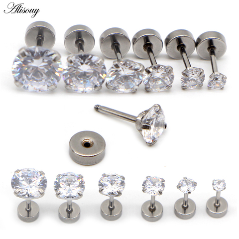 Alisouy 3-8mm Crystal Stud Earrings For Women Girls Stainless Steel Colored Round Rhinestone Earrings Stud Small Earrings 2pcs ► Photo 1/6