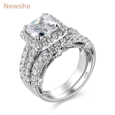 Newshe 2 Pcs Wedding Ring Set Classic Jewelry 2.8 Ct Princess Cut AAA CZ 925 Sterling Silver Engagement Rings For Women JR4887 ► Photo 1/5