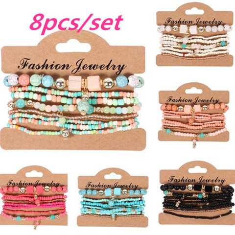 3-4pcs/set Fashion Multilayer Crystal Stone Beads Tassel Charms Bracelets & Bangles Pulseras Mujer Boho Bracelet for Women Gift ► Photo 1/6