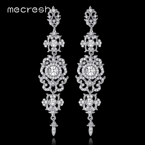 Mecresh Gold Color Crystal Bridal Long Earrings for Women Sun Floral Shape Praty Hanging Earrings Wedding Jewelry EH182 ► Photo 1/6