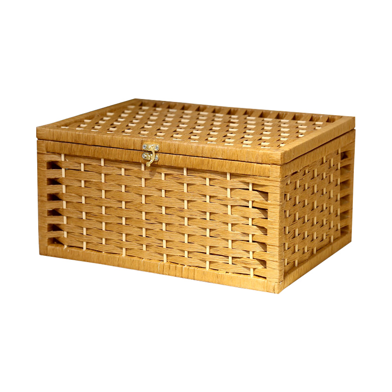 Rustic Woven Basket Paper Storage Box, Woven Storage Bins With Lids