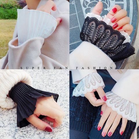4 Styles Lady Fake Flare Sleeves Floral Lace Pleated Ruched False Cuffs Blouse Apparel Wrist Warmers With Faux Pearl Button ► Photo 1/6