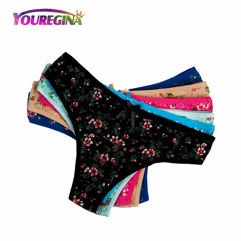 YOUREGINA Women Sexy G-strings Thongs Underwear Cotton Panties Cute Flower Floral Print Ladies Lingerie for Women 6pcs/lot ► Photo 1/6