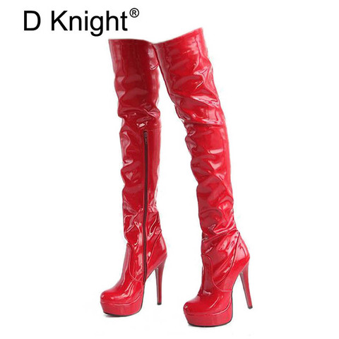 Women High Heels Tall Boots Sexy Patent Platform High Heeled Over The Knee Boots For Women Ladies Pole Dancing Boots Size 34-43 ► Photo 1/6
