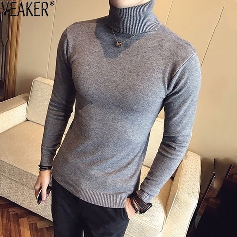 2022 Autumn New Men's Turtleneck Sweaters Male Black Gray Sexy Slim Fit Knitted Pullovers Solid Color Casual Sweaters Knitwear ► Photo 1/6