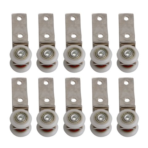 10Pcs 2.55x0.74inch Bend Pipe Metal Bearing Pulley Block with Two Plastic Wheel for Sliding Door Window Cabinet ► Photo 1/5