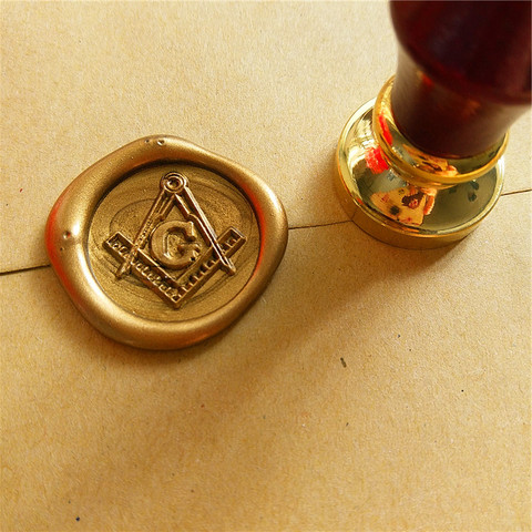 Free-Mason Free and Accepted Masons logo The Free Mason's Symbo Compasses and  trisquare Letter G wax seal stamp ,sealing wax ► Photo 1/5