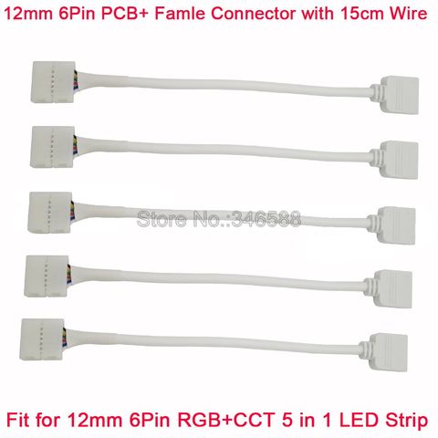 5PCS 12mm 6Pin Strip to Controller Solderless LED Connector wih 13cm Cable Wire for 12mm 6-Pin RGB+CCT 5 in 1 LED Strip ► Photo 1/4