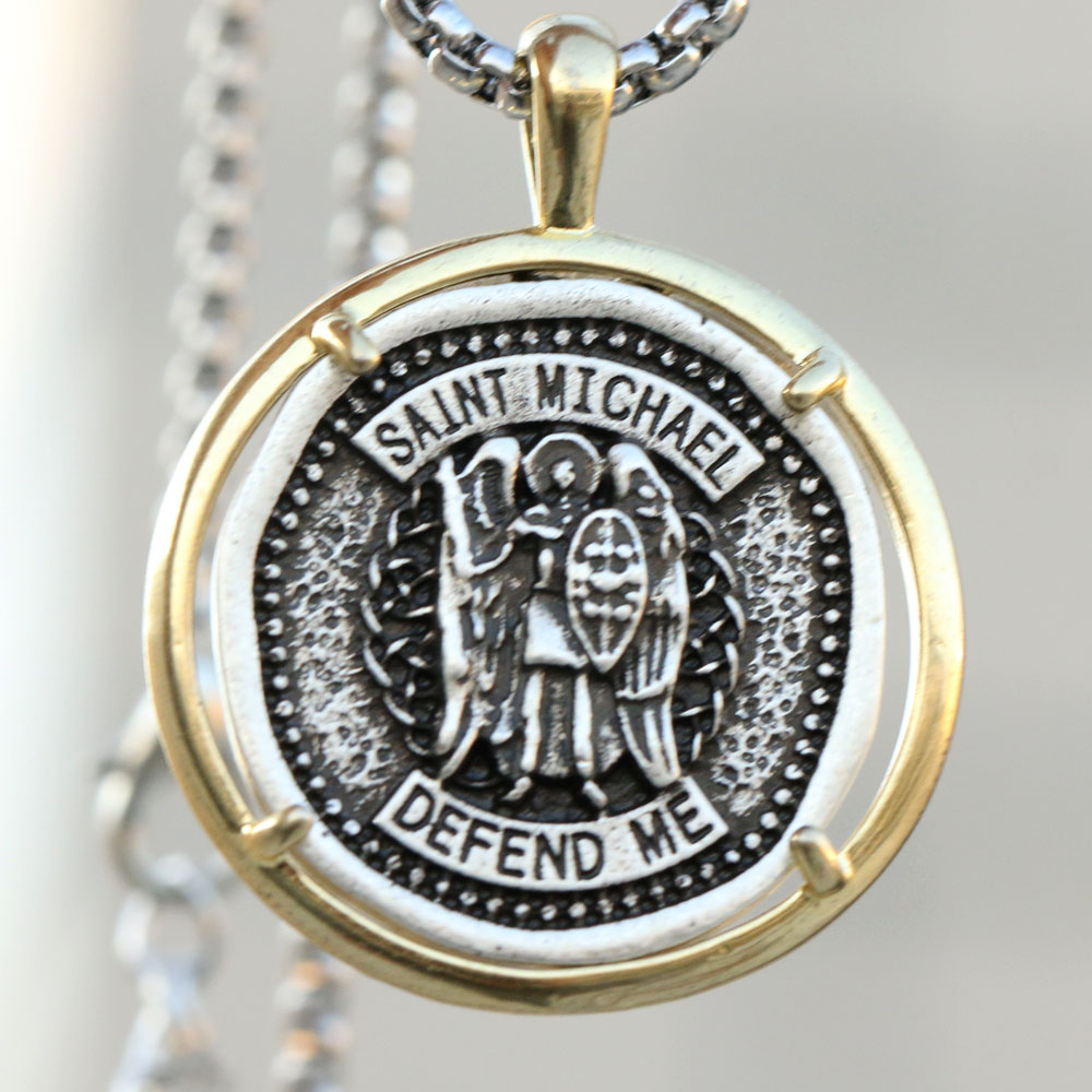 Men Necklace Archangel St.michael Protect Me Saint Shield Protection Charm Russian Orhodox Pendant For Holy Gift 
