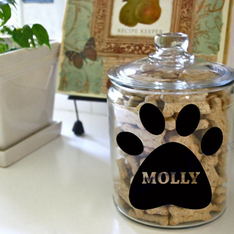 Personalized dog name on Paw Print Vinyl Decal Stickers for Container  / Dog food cans ► Photo 1/6
