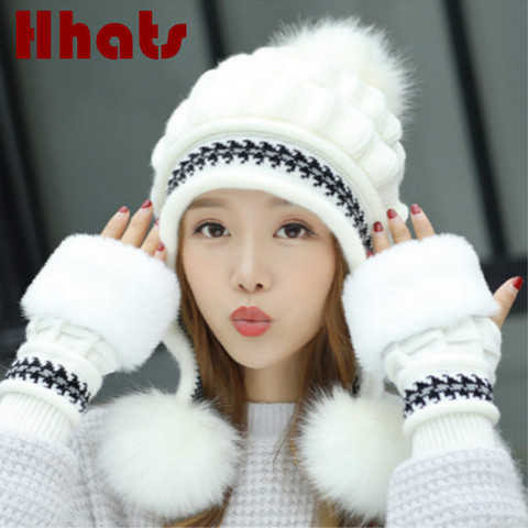 Faux Fur Winter Hat Gloves Sets Solid Thick Warm Earflap Women Cap Gloves Set Fashion Outdoor Windproof Ear Flap Beanie Bonnet ► Photo 1/6