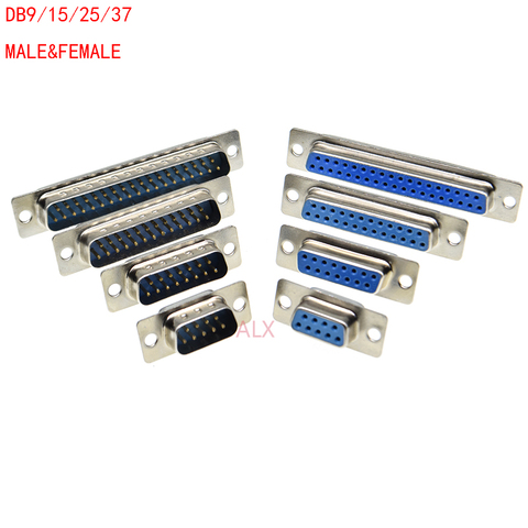 5Pcs DB9 DB15 DB25 DB37 Hole/Pin Female/Male Blue Welded Connector RS232 serial port socket DB D-SUB adapter 9/15/25/37 pin ► Photo 1/5