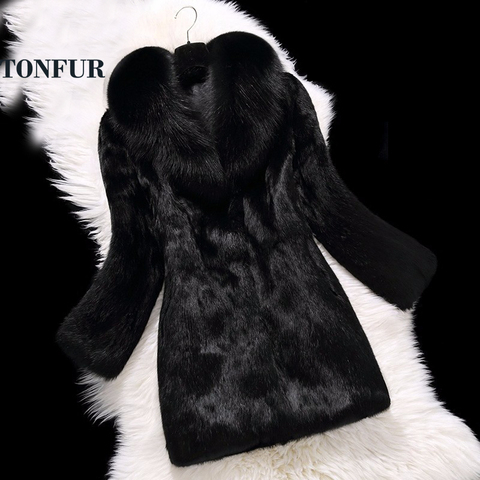 Luxury Big Genuine Full pelt Rabbit Fur Coat With Real Natural Fox Fur Collar Hot Wholesale Customize Plus Size Overcoat TSR100 ► Photo 1/1