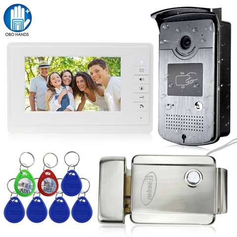 Wired Home 7'' Color Video Intercom RFID Camera with 1 Monitor Video Door Phone 500 User for Apartments with Metal Electric Lock ► Photo 1/6