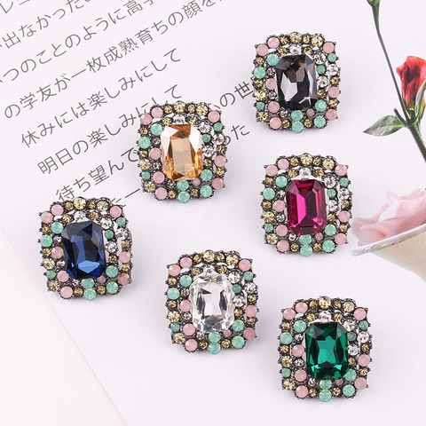 LUBOV Colorful Rhinestone Decoration Opal Stone Stud Earrings Unique Square Crystal Piercing Earrings Women Wedding Jewelry 2022 ► Photo 1/6