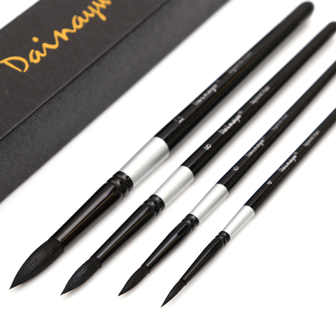 Professional 4Pcs Black Handle Round Brushes set Squirrel Hair Art Painting Brushes for Artistic Watercolor Gouache Wash Mop ► Photo 1/6