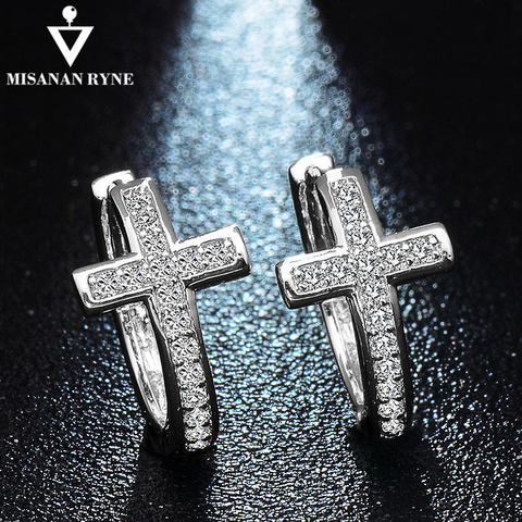 MISANANRYNE Special Geometrical Silver Color Cross Earrings Brinco High-Grade CZ Zircon Hoop Earrings For Women boucle d'oreille ► Photo 1/6