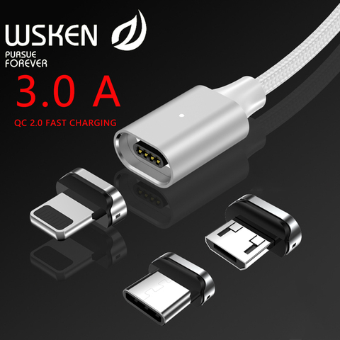 WSKEN X2 Magnetic Cable Micro USB Type C 3A Fast Charging for iPhone XS XR Charger Cable Type-C USB-C for Samsung S9 S8 Adapter ► Photo 1/6