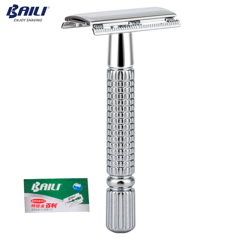 BAILI Men's Manual Classic Barber Shaving Safety Razor Shaver with 1 Platinum Blade for Beard Hair Cut Personal Care BT131 ► Photo 1/6