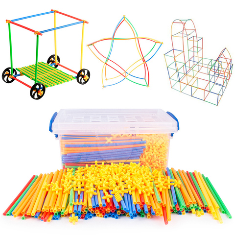 4D DIY Straw Building Blocks Plastic Stitching Inserted Construction Assembled Blocks Bricks Educational Toys  for Children Gift ► Photo 1/6