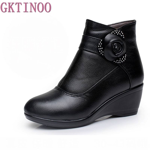 New 2022 women boots women genuine leather winter boots warm plush autumn boots winter wedge shoes woman ankle boots size 34-43 ► Photo 1/6