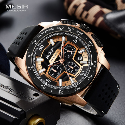 Megir Males Mens Chronograph Sport Watches with Quartz Movement Rubber Band Luminous Wristwatch for Man Boys 2056G-1N0 ► Photo 1/6