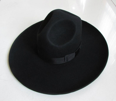 Men's 100% Woolen Fedoras Hat Wide Brim Oversize 12cm Woolen Hat Fashion Black Wool Felt Fedora Woolen Cap Equestrian Hat B-8127 ► Photo 1/5