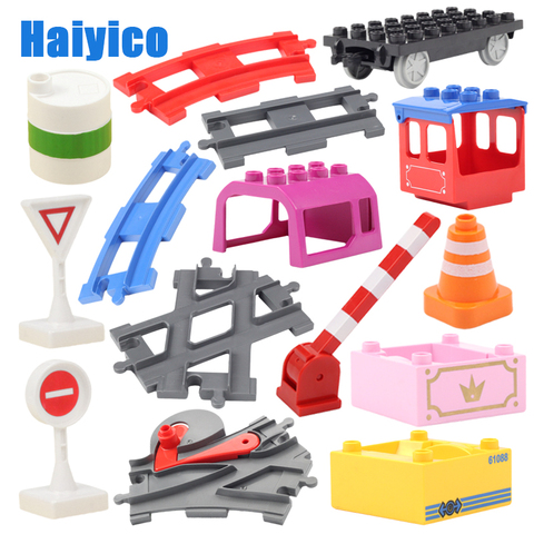 Big Building Blocks Accessories Compatible Duplos Train Track Set Traffic Signs Trailer Carriages Railway Rails Children Toys ► Photo 1/6