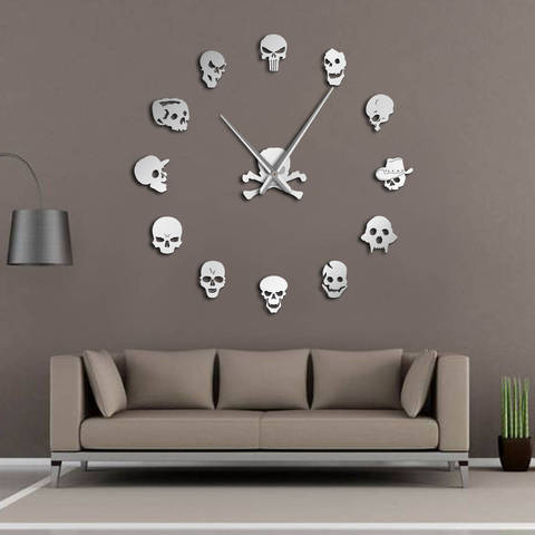 Different Skull Heads DIY Horror Wall Art Giant Wall Clock Big Needle Frameless Zombie Heads Large Wall Watch Halloween Decor ► Photo 1/6