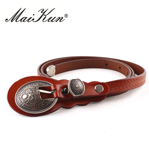 MaiKun Thin Belts for Women belt Lady's Vintage Original Leather Designer Belt Metal Buckle Female Belt ► Photo 1/6