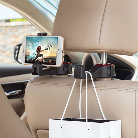 2-in-1 Universal Car Hooks Back Seat Headrest Mount Holder For iPhone Samsung Xiaomi Huawei 360 Degree Mobile Phone Holder Stand ► Photo 1/6
