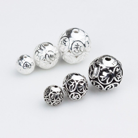 100% 925 Sterling Silver Round Ball Charm Beads 6mm 8mm 10mm Buddha Mantras Charm Craft Spacer Beads DIY Jewelry Making Material ► Photo 1/4