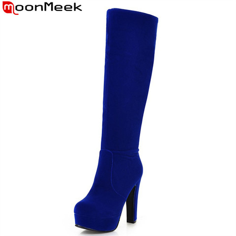 MoonMeek new arrival fashion flock the knee high boots for spring autumn hot sale popular plain platform boots for women ► Photo 1/6