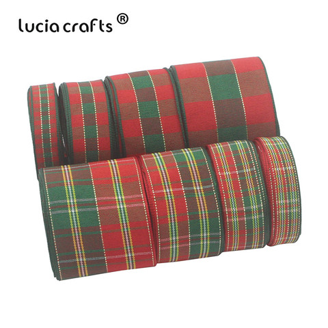 Lucia Crafts  5yards  10/15/25/40mm Grid Printed Grosgrain Ribbons Gift Wrapping Belt DIY Headwear  Party Christmas Decor  P0801 ► Photo 1/4
