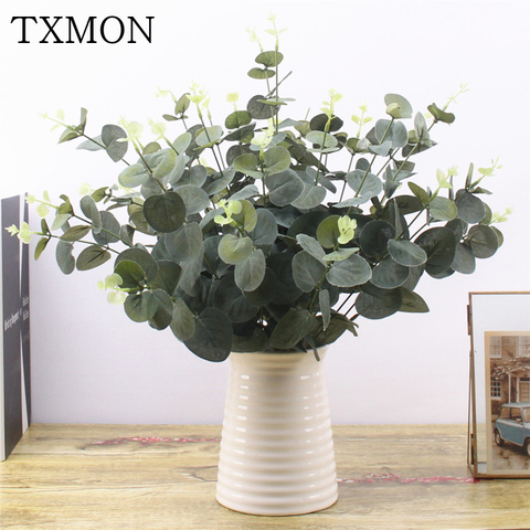 Green Artificial Leaves Large Eucalyptus Leaf Plants Wall Material Decorative Fake Plants For Home Shop Garden Party Decor 37cm ► Photo 1/6