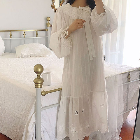 Women's Palace Style Dress Vintage Princess Sleepshirts.Lolita Lace Bow Nightgowns.Victorian Nightdress Ruffles Lounge Sleepwear ► Photo 1/6