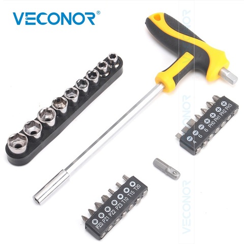 T-handle Wrench Combination Screwdriver Bit Set Phillips Slotted Home Repair Hand Tool ► Photo 1/6