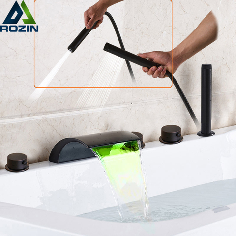 Bronze Black Waterfall Bathtub Faucet Led Light Bathtub Shower Mixer Set Deck Mounted 5pc Widespread Bath Tub Sink Faucet ► Photo 1/1