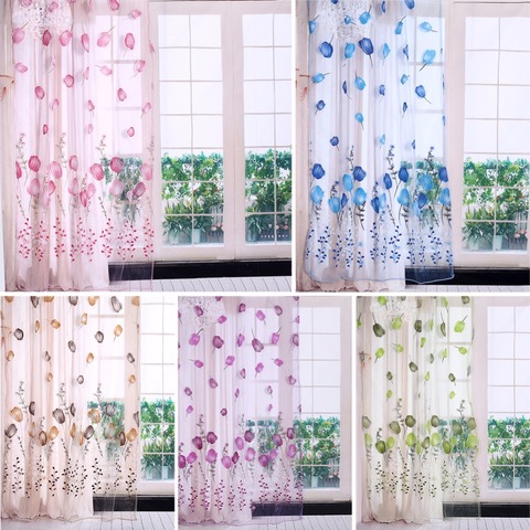 Modern Tulle Curtains Tulips Printing Short Sheer Curtains For Living Room Kid Bedroom Kitchen Window Curtains Anti Fly Mosquito ► Photo 1/6