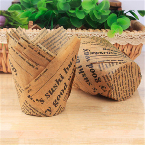 50pcs Newspaper Style Cupcake Liner Baking Cup For Wedding Party Caissettes Tulip Muffin Cupcake Paper Cup Oilproof Cake Wrapper ► Photo 1/6